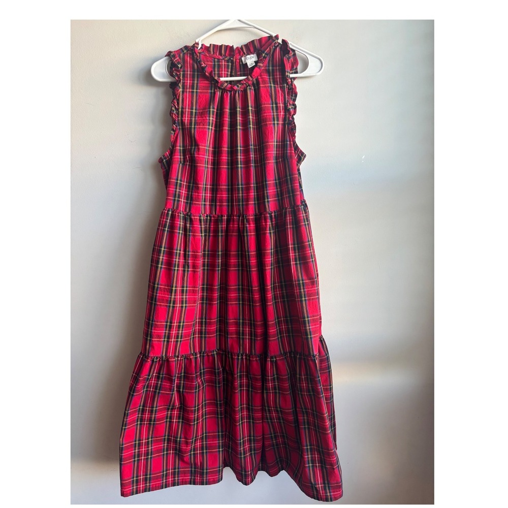 J.Crew Red Plaid Tiered Dress W/Pockets Women 14